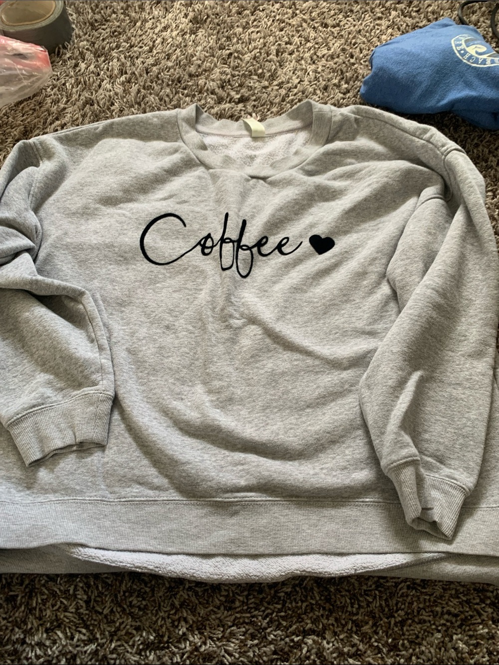 GreenTea Light Gray Crewneck with Black "Coffee" Script